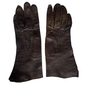 Vintage Womens Gloves Leather Brown Unlined Driving 9.5" Long Small Estate Find